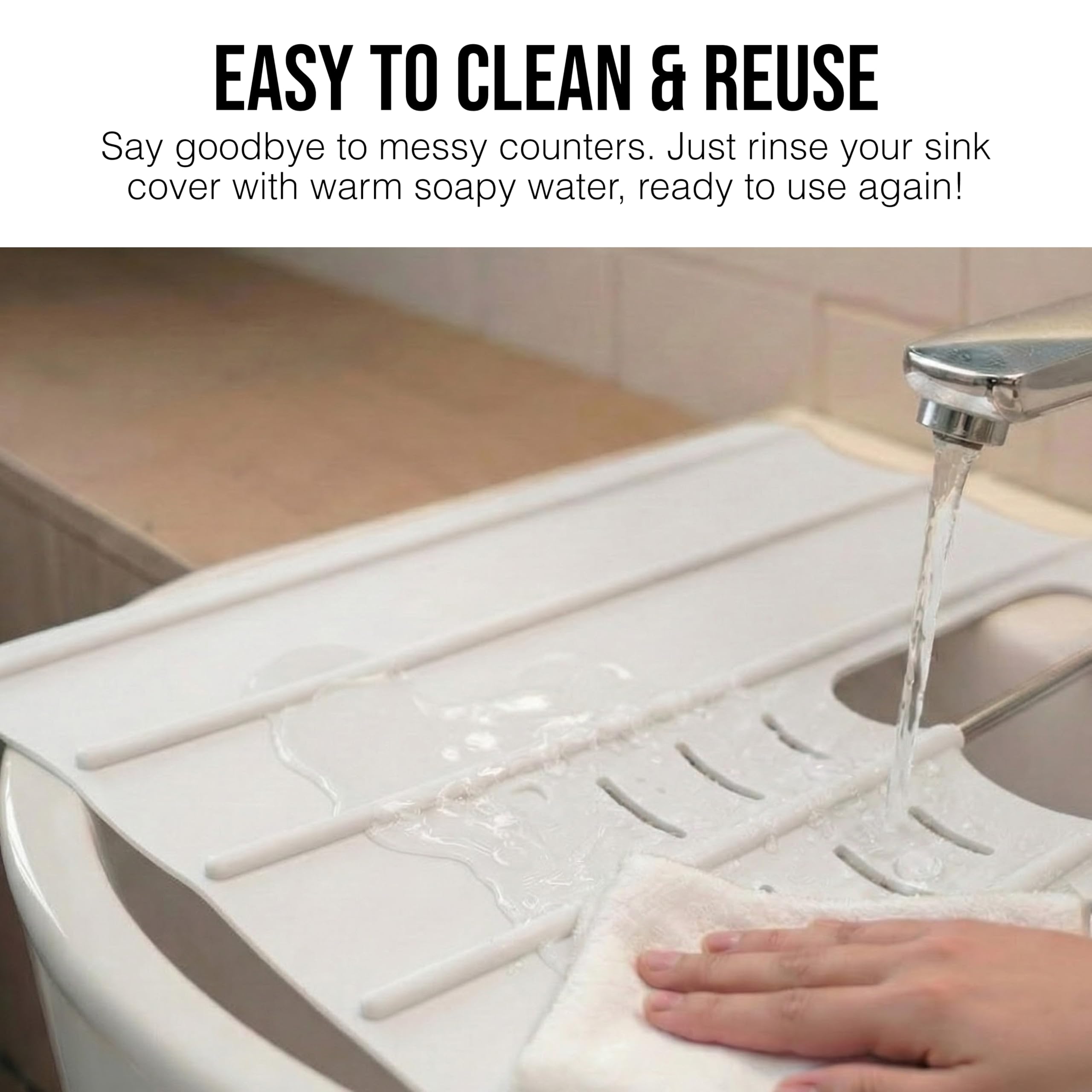 Maplefield Bathroom Sink Cover for Counter Space, Heat Resistant Silicone Sink Mat for Your Beauty Routine, Small Bathroom Space Saver Sink Cover for Makeup (Beige Large, 22" x 15" x 2" Inches)