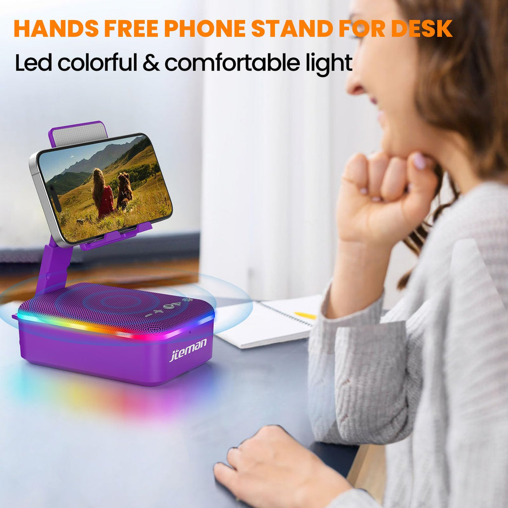 JTEMAN Gifts for Men Women,Cell Phone Stand with Bluetooth Speaker,LED Light,and Lanyard,Cool Tech Gadgets,Unique Birthday Gifts for Men Husband Mom Dad
