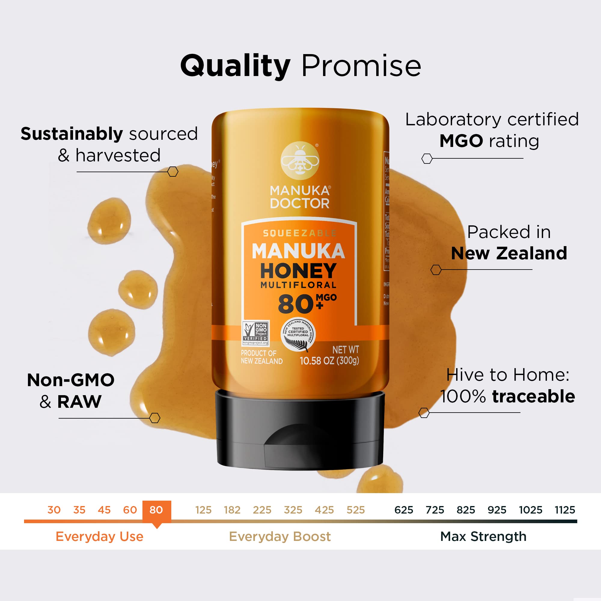 Manuka Doctor - MGO 80+ Manuka Honey Multifloral, 100% Pure New Zealand Honey. Certified. Guaranteed. Raw. Non-GMO (17.6oz)