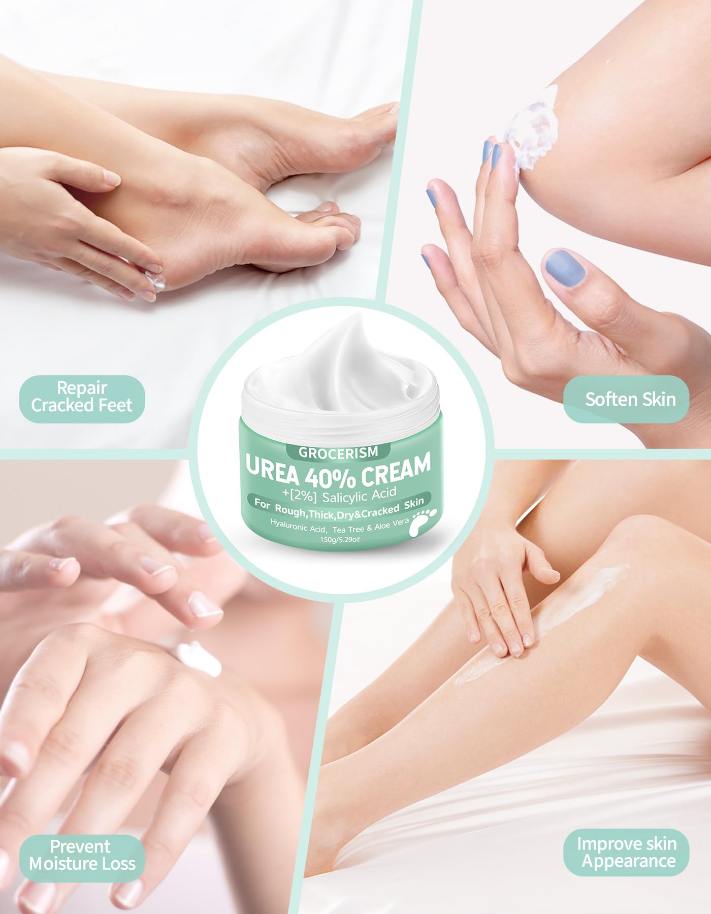 Urea Cream 20 Percent For Feet Plus 2% Salicylic Acid 150g || Foot Cream and Hand Cream Maximum Strength with Hyaluronic Acid, Tea Tree, and Aloe Vera for Deep Moisturizes