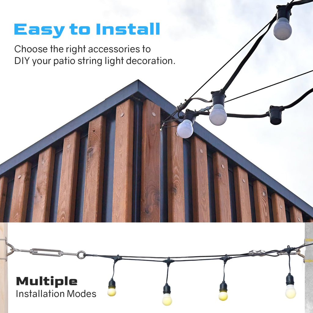 NEREUS String Light Hanging Kit with 164 Ft Vinyl Coated 304 Stainless Steel Cable, String Light Suspension Kit, Guide Wire with Turnbuckles and Hooks for Patio, Backyard Lighting Accessories