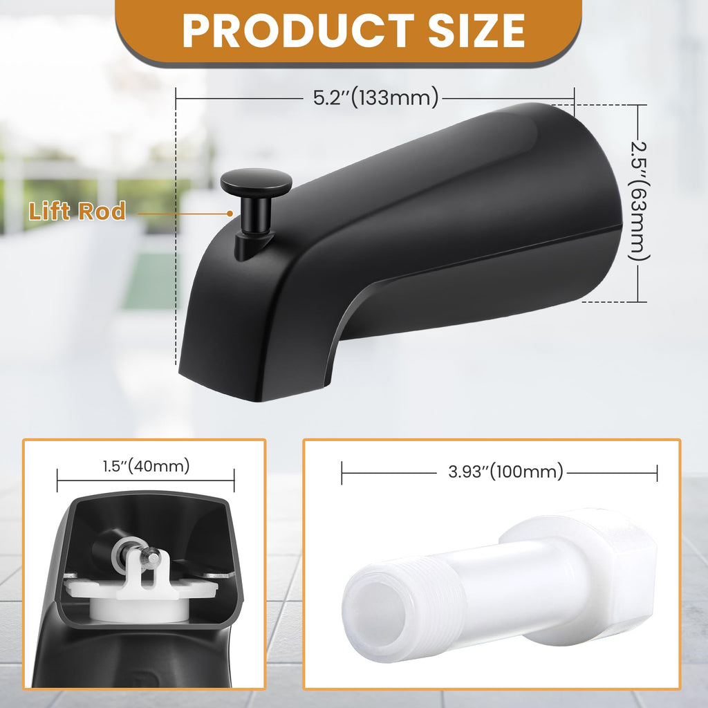 Dreyoo Tub Spout (Universal Fits 1/2" Copper Pipe, 1/2" IPS and 3/4" IPS), Bathroom Bathtub Faucet with Adapters and Hex Wrench(Brushed Nickel,Simple)