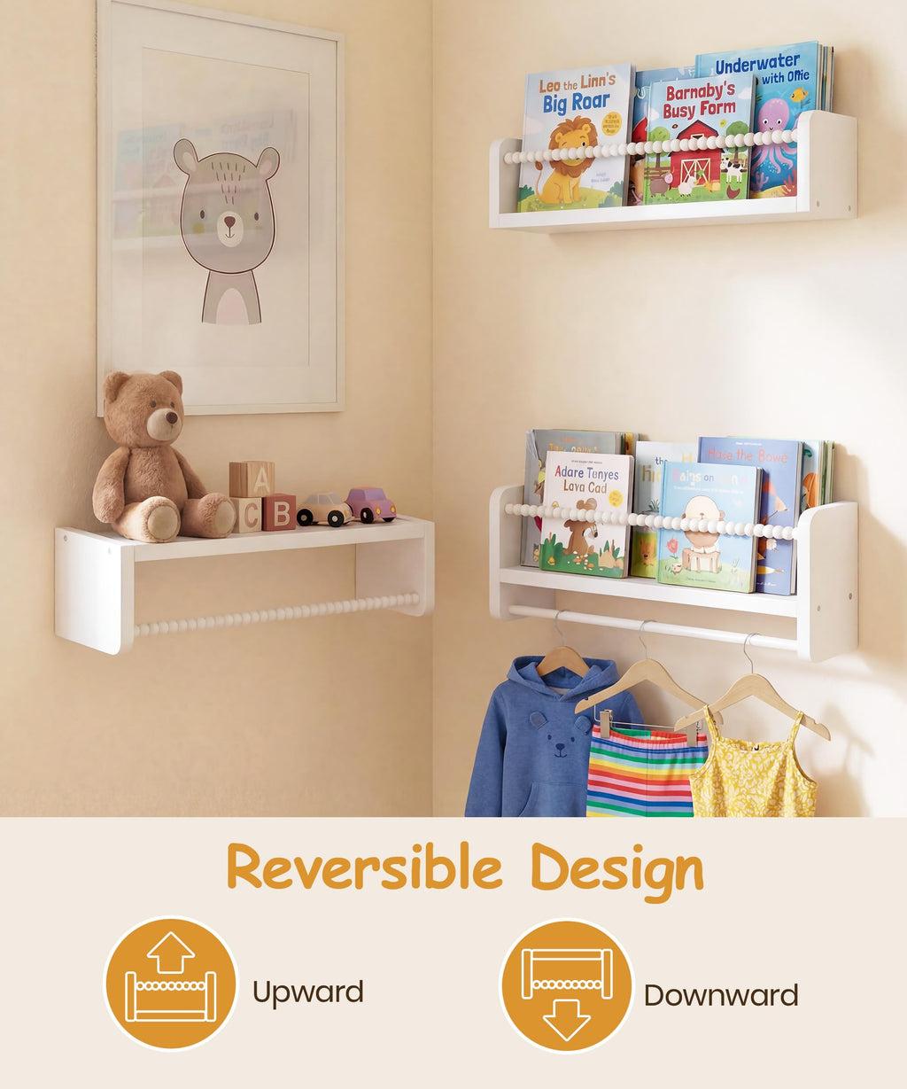 Nursery Book Shelves for Wall Set of 3, Natural Wood Bookshelves Wall Decor, Small Floating Shelf Organizer for Kids Room, Bedroom, Kitchen Spice Rack