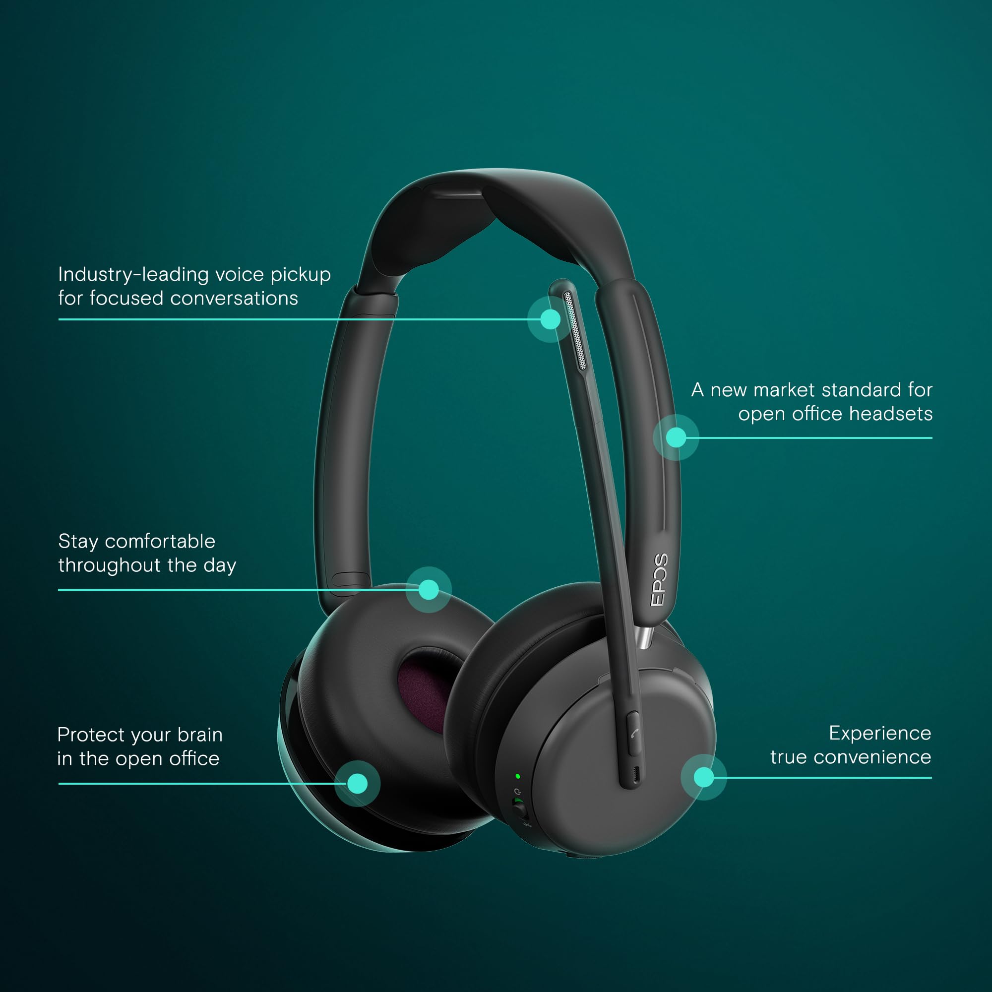 EPOS Impact 1061 ANC High-Performance Bluetooth Headset for PC - Double-Sided, Advanced Noise Cancellation, EPOS AI, Super Wideband Audio, Intuitive Controls, for Professionals in Loud Workspaces