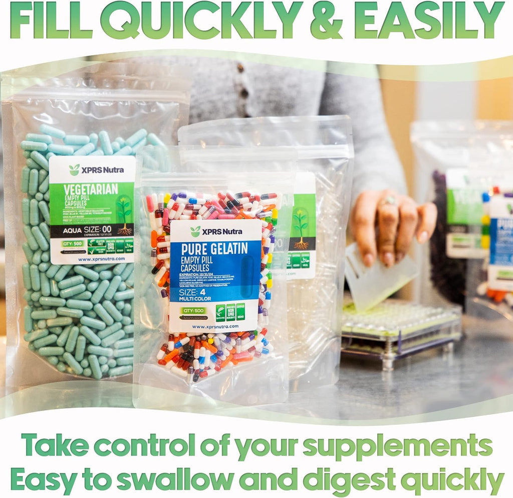 XPRS Nutra Size 00 Empty Capsules - 100 Count Empty Gelatin Capsules - Pills DIY Capsule Filling - Fillable Pill Gel Caps for Do-It-Yourself Supplements (Blue)