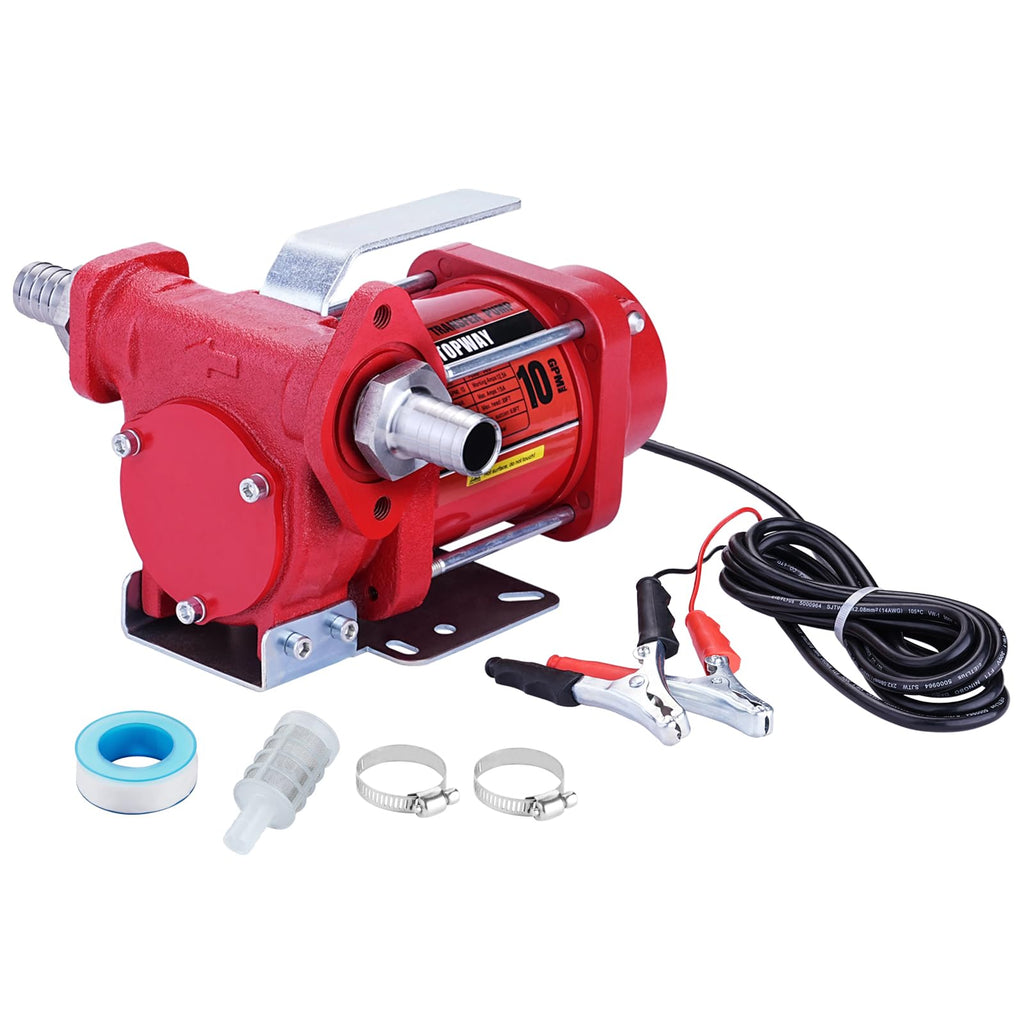 TOPWAY 12V DC Gasoline Fuel Pump 3.7GPM Self-priming Oil Transfer Pump With Handle, Reversible Pumping, Overheat Protection, Explosion-Proof, Built-in Bypass, for Gasoline Fuel Diesel Kerosene Removal