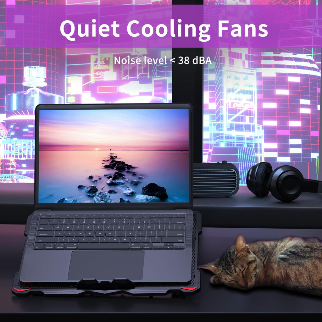 AICHESON Laptop Cooling Pad 5 Fans Up to 17.3 Inch Heavy Notebook Cooler, Blue LED Lights, 2 USB Ports, S035, Blue-5fans