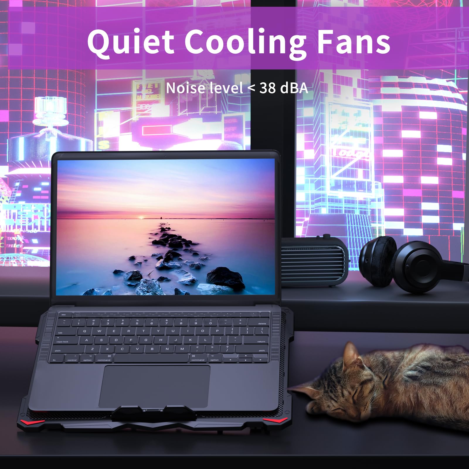 AICHESON Laptop Cooling Pad 5 Fans Up to 17.3 Inch Heavy Notebook Cooler, Blue LED Lights, 2 USB Ports, S035, Blue-5fans