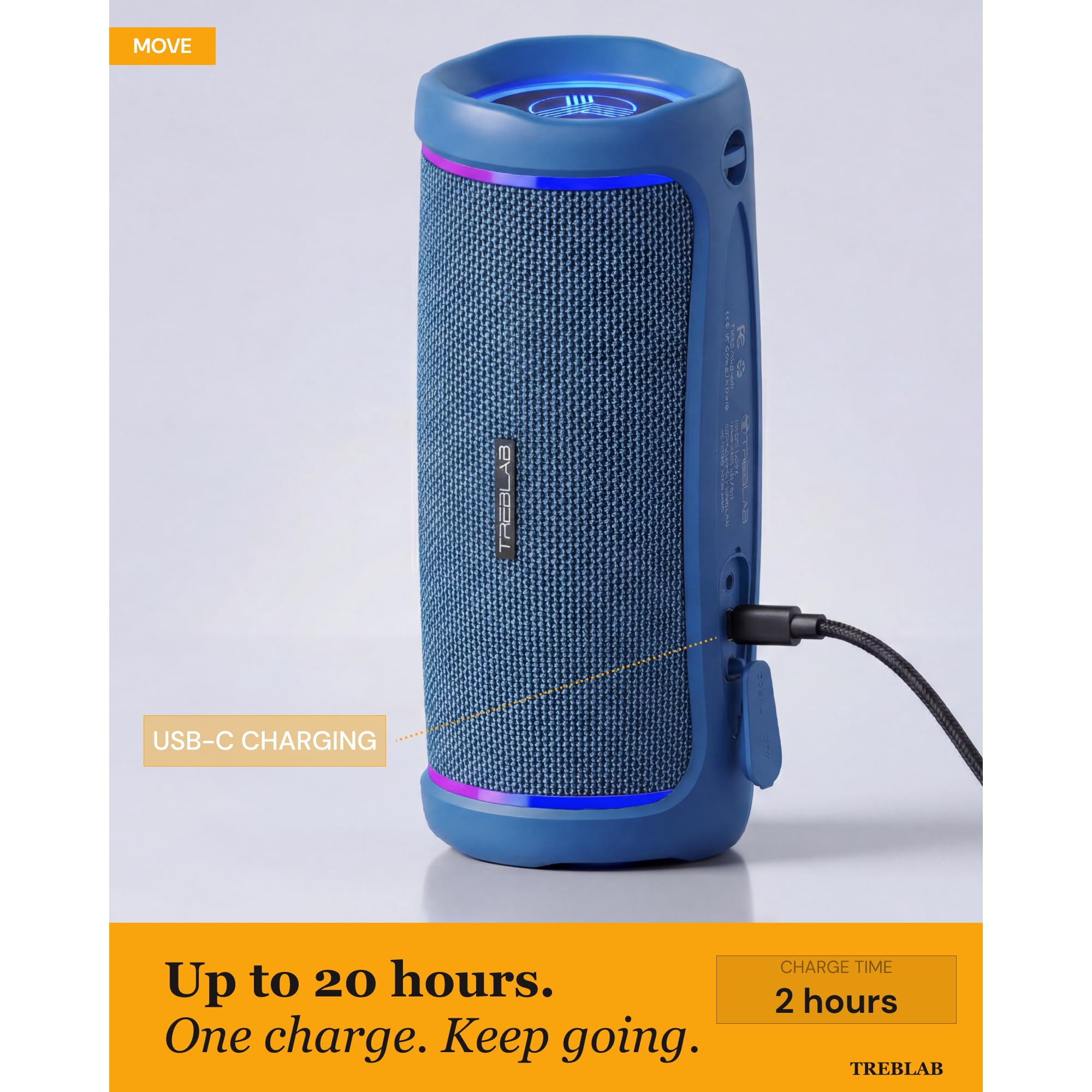 TREBLAB HD77 – Waterproof Bluetooth Speaker, 30W Loud 360° Sound, Deep Bass, IPX7, TWS Pairing, RGB Lights, 20H Battery, Portable Wireless Speaker for Outdoor, Beach, Camping, Party, Travel