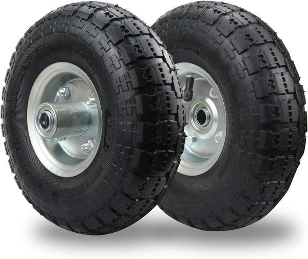 (2 Pack) RRQ 10 Inch Pneumatic Wheel 4.10/3.50-4 Tire, 10" Pneumatic Wheels with 5/8" Bearings,2.2" Offset Hub for Garden Cart, Hand Truck, Lawn Cart, Mower