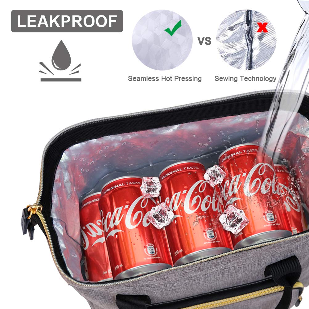 IDEATECH Insulated Lunch Box for Women & Men, Stylish Ladies Lunch Bag for Work, Leak Proof Portable Cooler Bag for Picnic, Black Lunch Tote Bags with Adjustable Shoulder Strap, Gifts for Mom (Black)