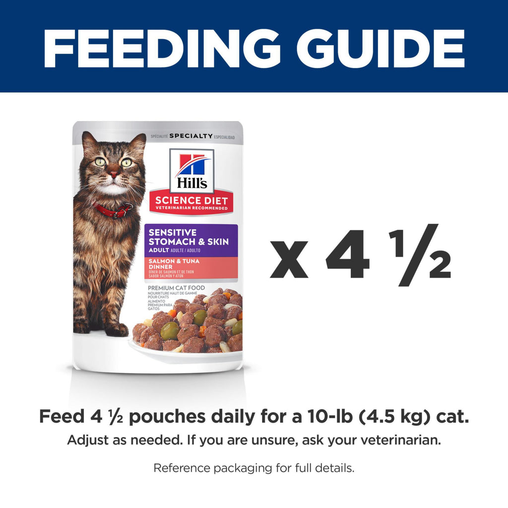 Hill's Science Diet Adult Sensitive Stomach & Skin Wet Cat Food, Chicken & Beef, 2.8 oz. Pouches, 24-Pack