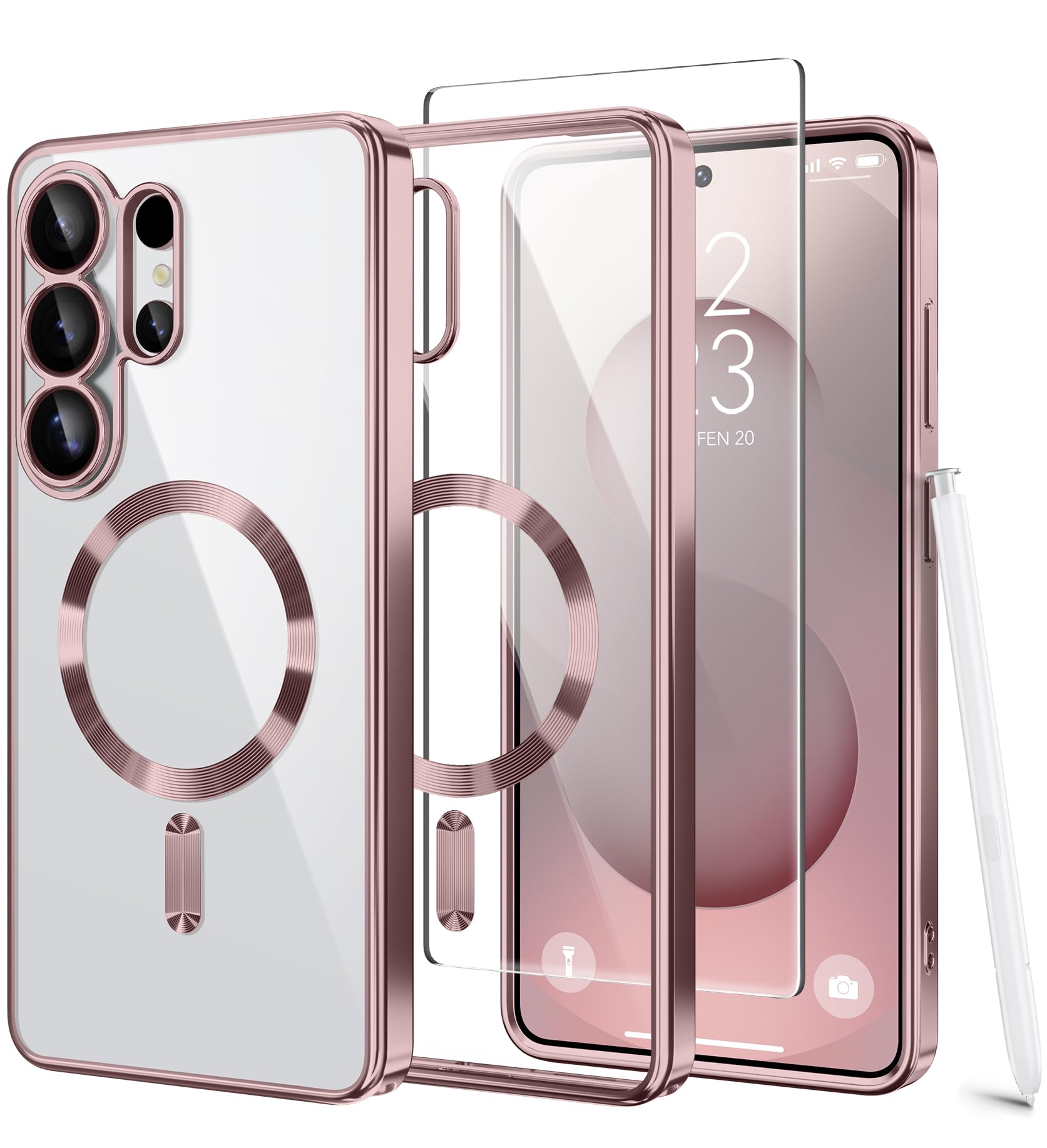 Magnetic Case Compatible with Samsung Galaxy S25 Ultra,Compatible with MagSafe,[Full Camera Protection][Screen Protector] Shockproof Plating Clear Phone Cover for Galaxy S25 Ultra(Black/Clear)