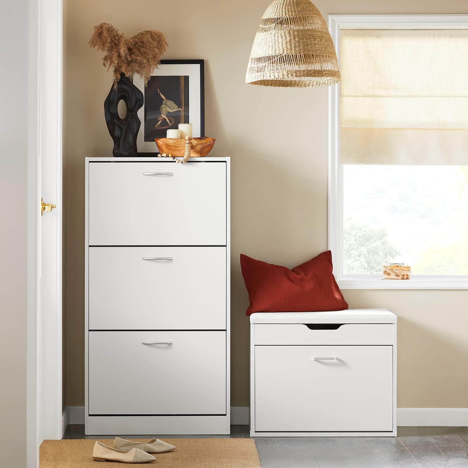 Haotian Shoe Cabinet Storage for Entryway, Narrow Shoe Cabinet with Two Flip Drawers to Save Space, Shoe Rack Cabinet for Front Door Entrance Hallway (Black)