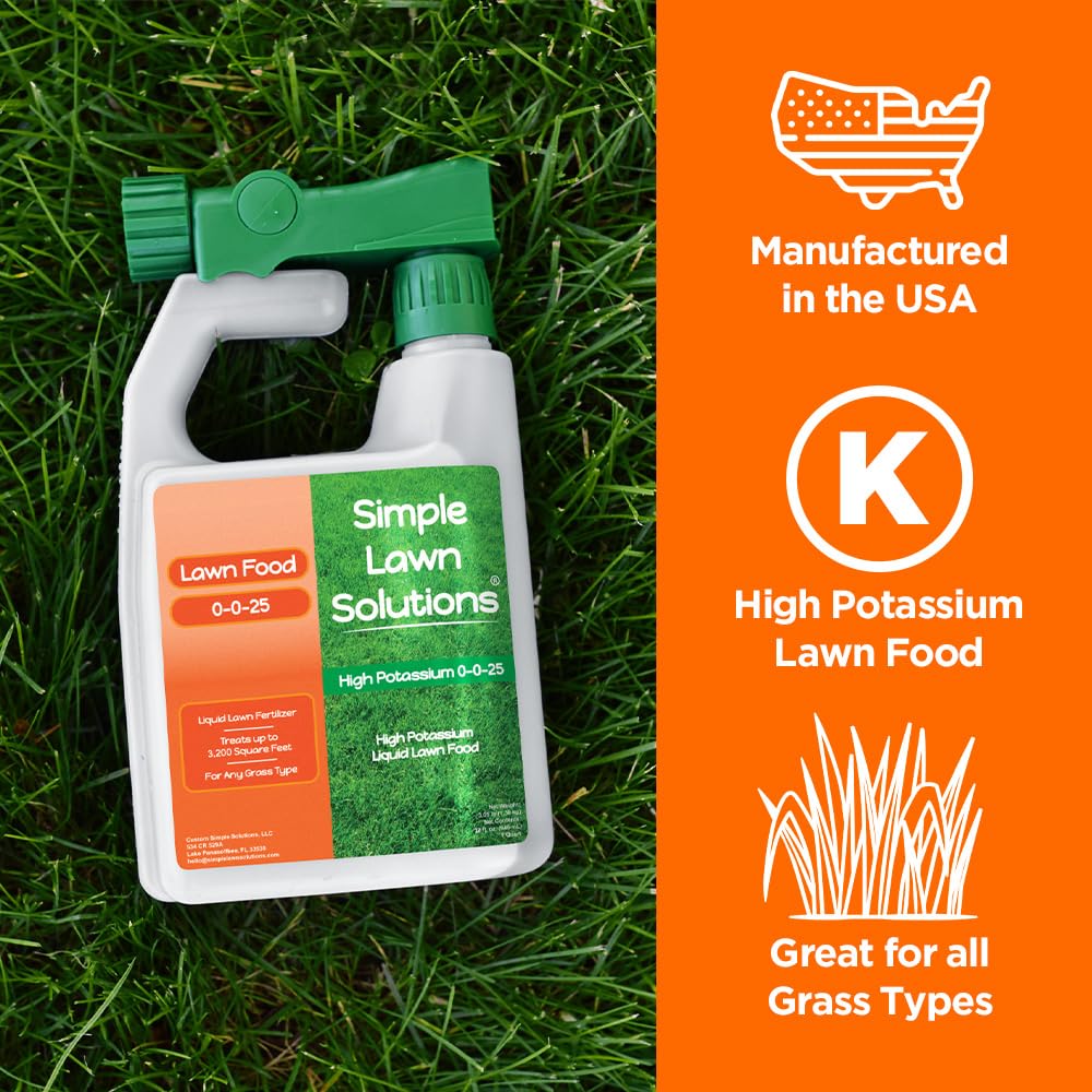 Simple Lawn Solutions - High Potassium Lawn Food Liquid Fertilizer 0-0-25 - Concentrated Spray - Turf Grass Vigor and Plant Hardiness - Summer and Fall - Any Grass Type (1 Gallon)