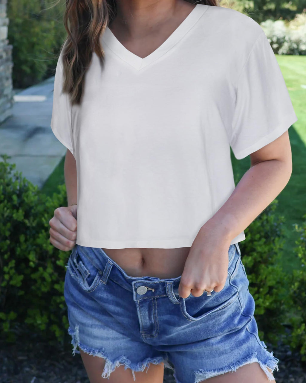 Womens Crop Tops Summer Baisc Tees V Neck T Shirts Casual Short Sleeve Cropped Top 2026