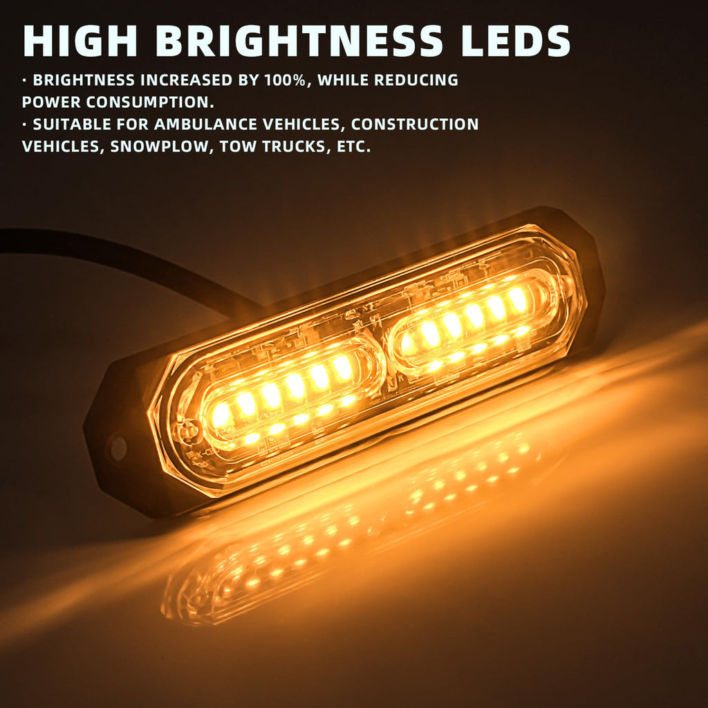 8-Pcs 12 LED Sync Feature Emergency Strobe Grille Lights Ultra Slim Surface Mount Hazard Warning Flashing Light Bar for Firefighter/Construction/Police/Trucks/Vehicles/Car/SUV (Amber/White)