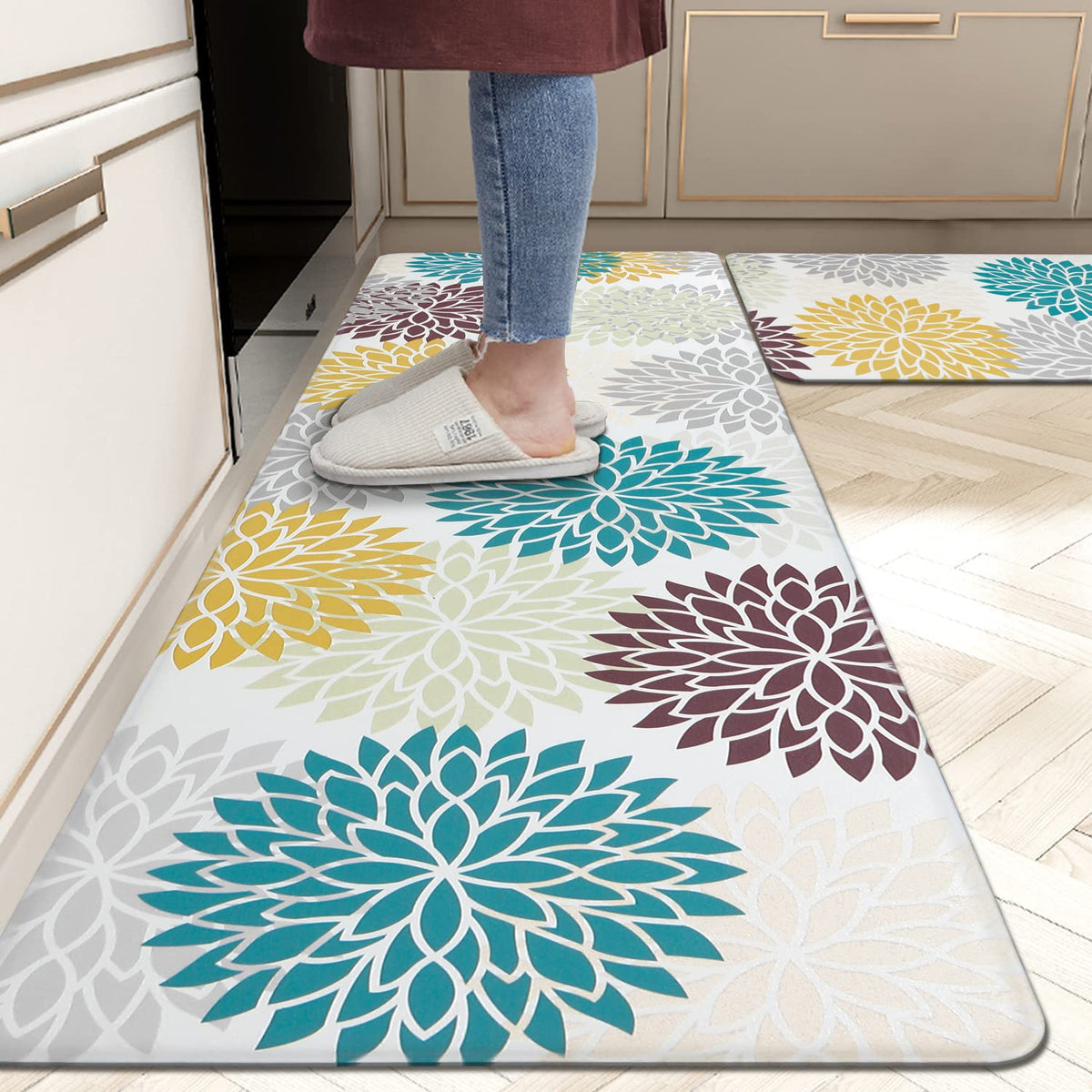 HEBE Anti Fatigue Kitchen Rugs Sets of 2, Non Slip Kitchen Mats for Floor, Waterproof Cushioned Comfort Standing Carpet for Kitchen Sink, Home Office, Laundry Room