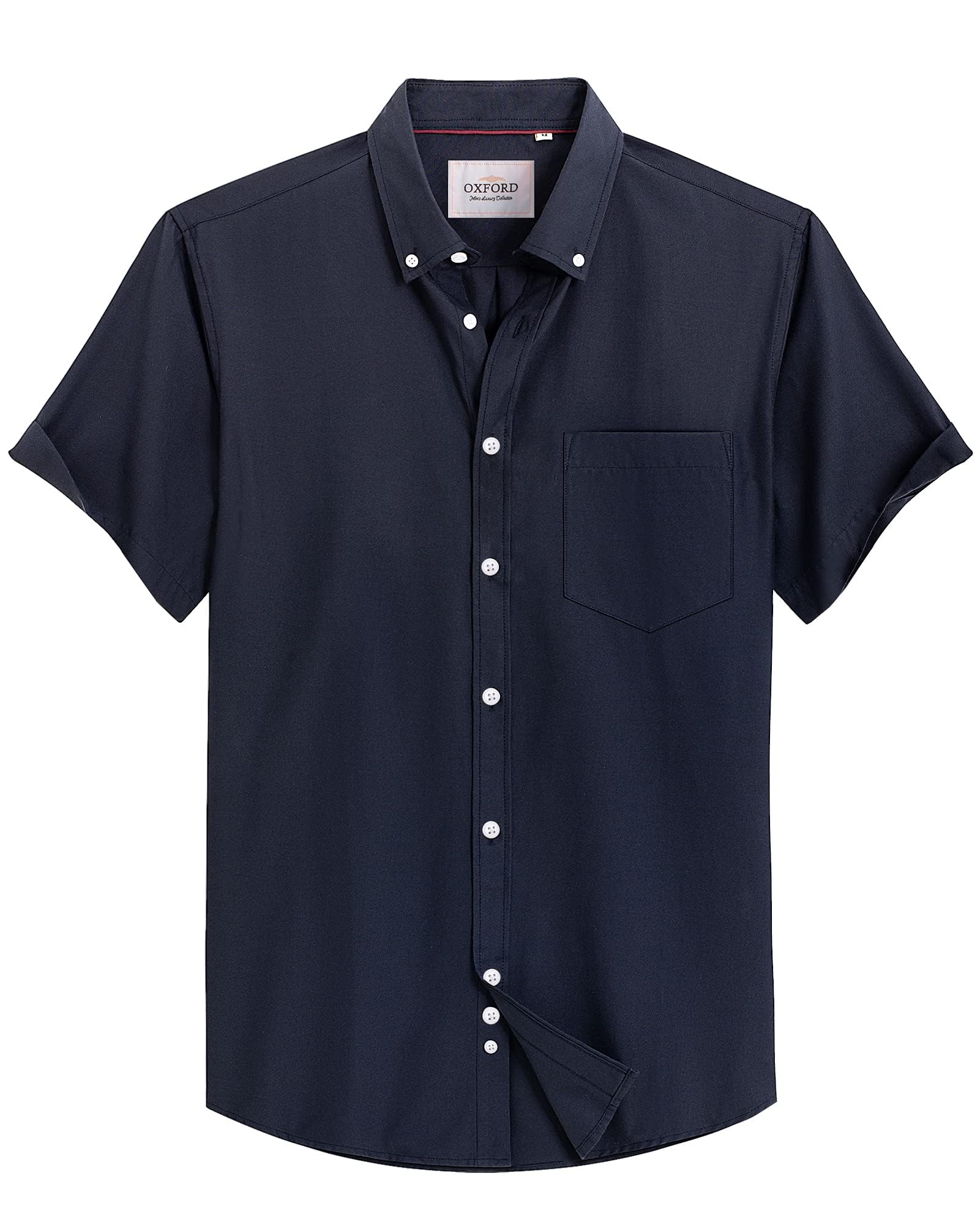 Alimens & Gentle Men's Short Sleeve Oxford Shirt Regular Fit Button Down Collar Shirts with Pocket