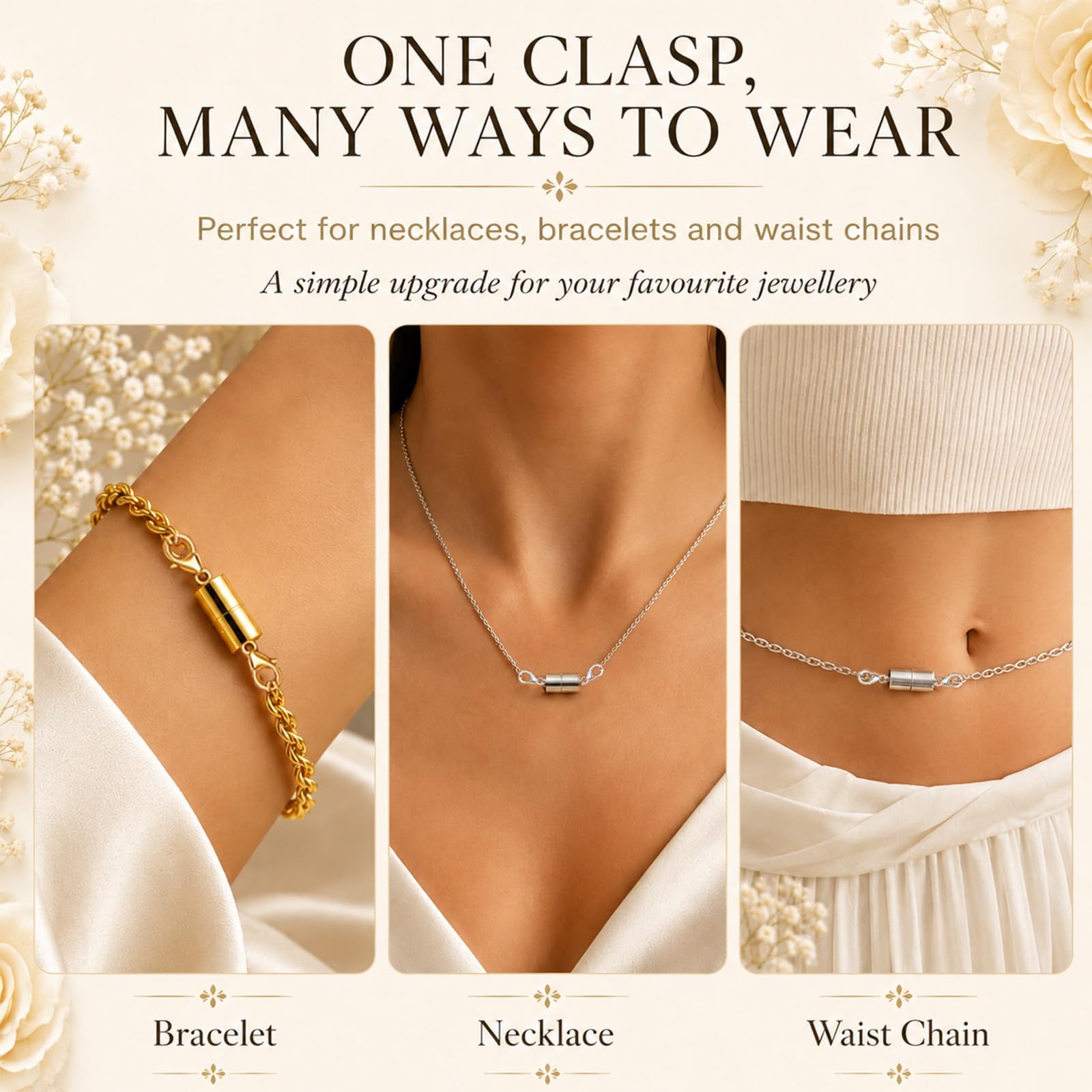 12 Pack Magnetic Necklace Clasps and Closures. Necklace Jewelry Extender with Strong Magnet. for Jewelry Necklace Bracelet Making. Gold and Silver Plating (12Pcs | Gold Cylinder)