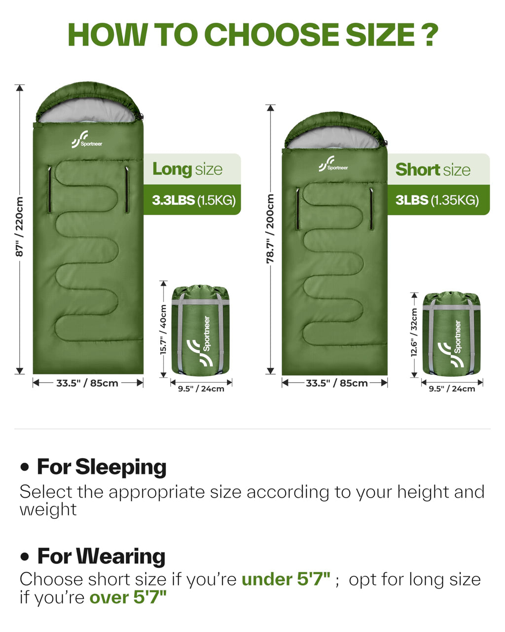Sportneer Wearable Sleeping Bag for Adults & Kids – Walkable with Arm Zippers, Warm Weather & Cold Waterproof, Compact for Camping, Stadiums, Travel, Backpacking & Car Use