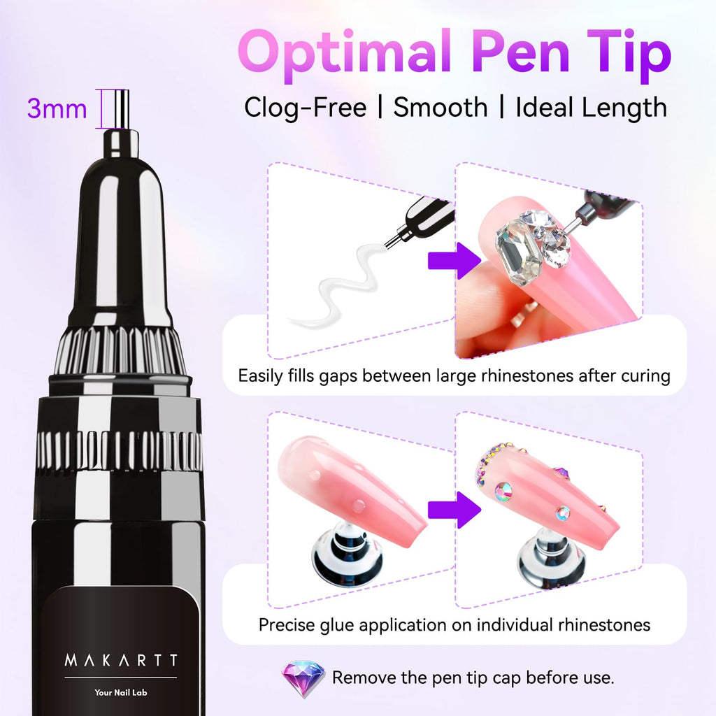Makartt Rhinestone Glue for Nails: Super Strong Gel Nail Glue for Nail Charms Gems Decorations, 3D Gel Nail Art Bling Jewel Diamonds for Salon & DIY Manicure, 30ML UV Lamp Cured Need Beauty Gifts