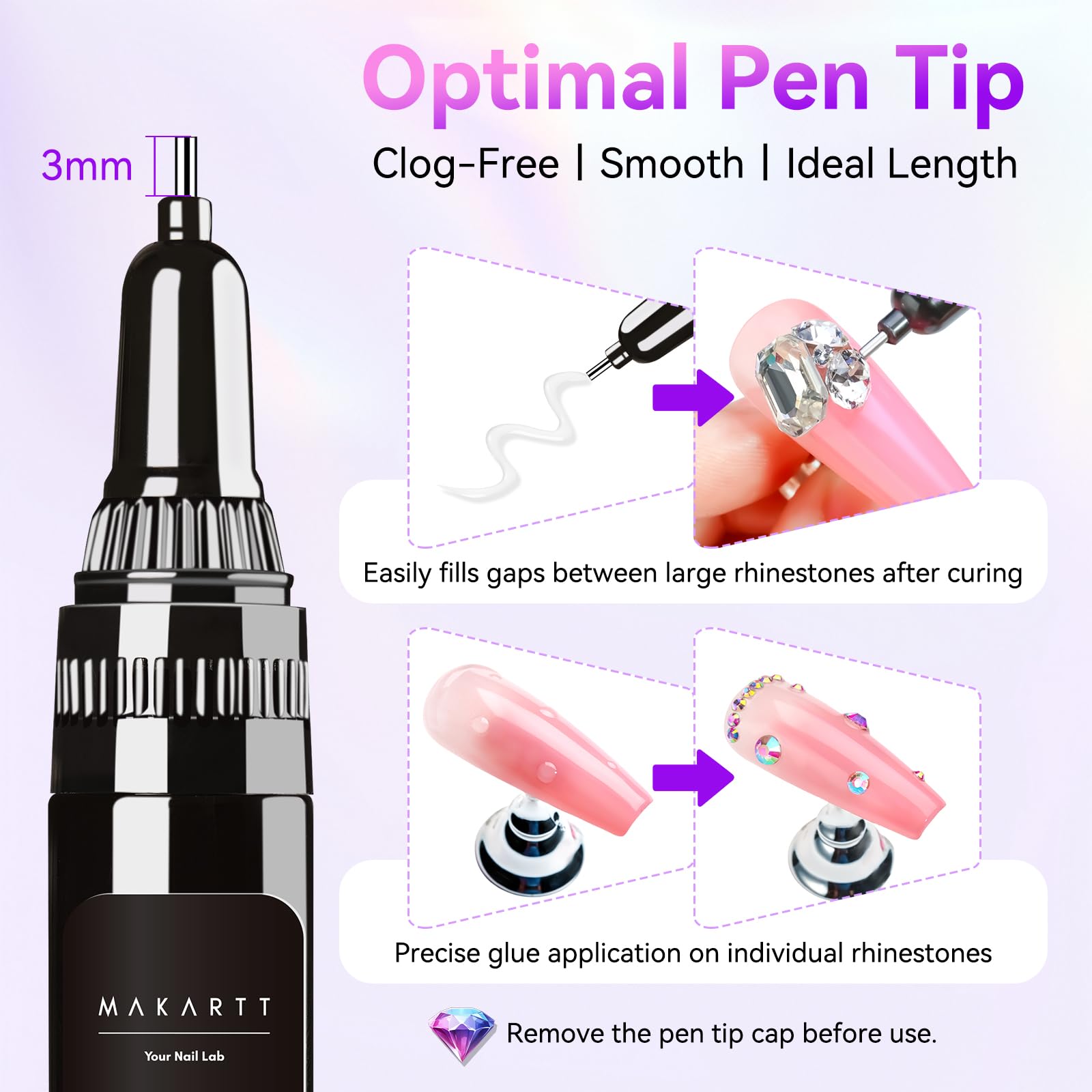 Makartt Rhinestone Glue for Nails: Super Strong Gel Nail Glue for Nail Charms Gems Decorations, 3D Gel Nail Art Bling Jewel Diamonds for Salon & DIY Manicure, 30ML UV Lamp Cured Need Beauty Gifts