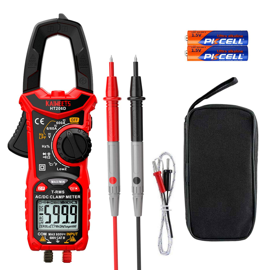 KAIWEETS Digital Clamp Meter Multimeter with D-Shaped Jaw for AC/DC Current & Voltage, Auto-ranging 4000 Counts Voltage Tester with Flashlight Backlight, Measuring Temperature Continuity Diode NCV