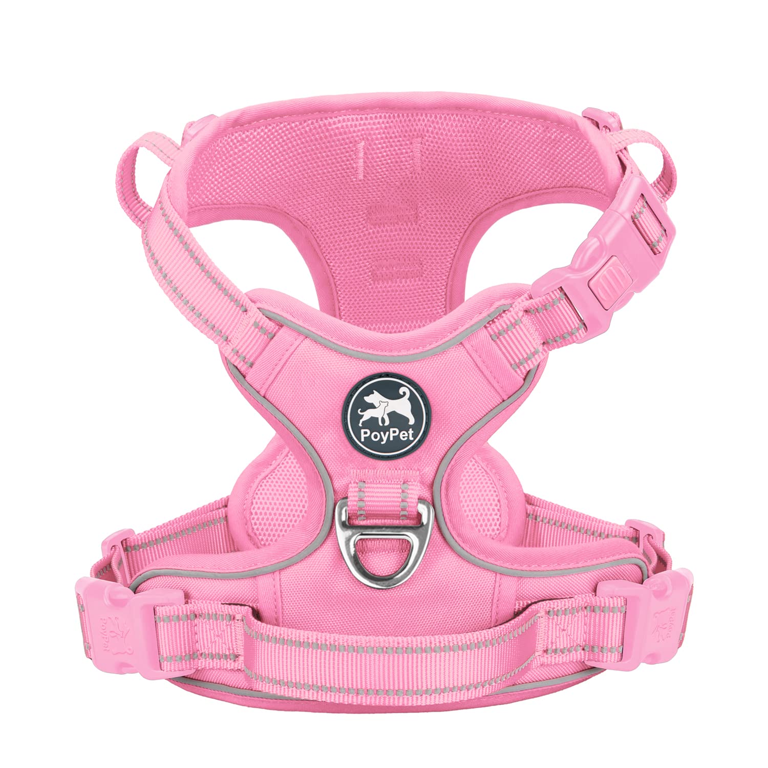 PoyPet Dog Harness No Pull, Reflective Vest Harness with Front & Back 2 Clips and Easy Control Handle for Small Medium Large Dog (XS, Black)