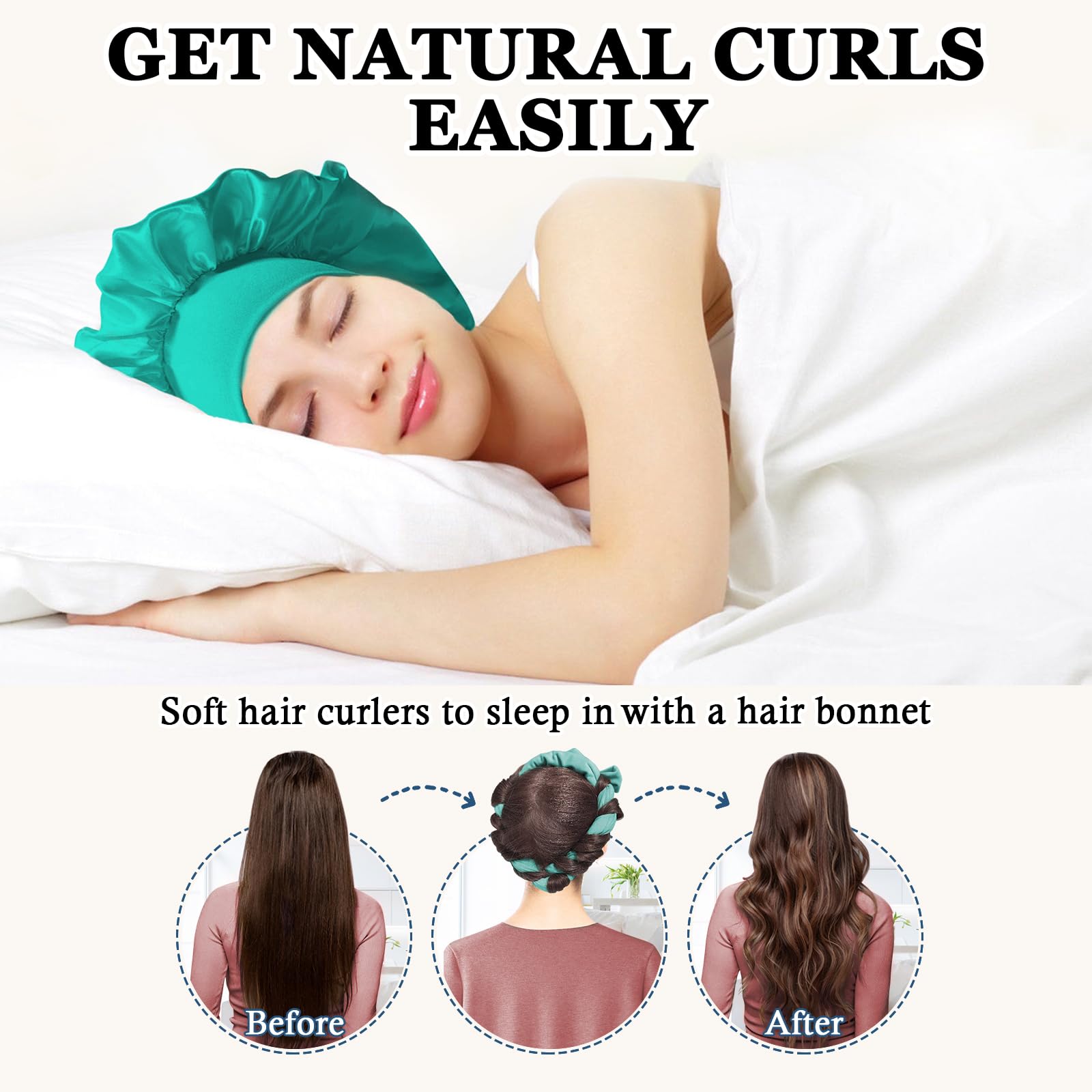 Gwabee Heatless Curls Overnight Hair Curler, 70" Soft Hair Curlers to Sleep In No Heat Curls Overnight, 9 PCS No Heat Curlers Set for Women - Blue