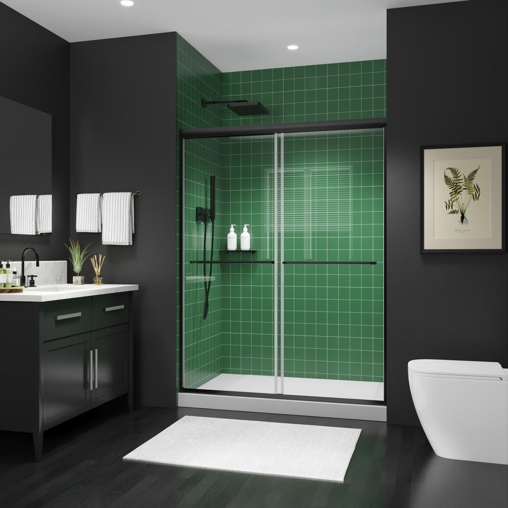 38–42 Inch W x 71 Inch H Semi-Frameless Pivot Shower Door, Swing Glass Shower Door with 1/4" (6mm) Clear SGCC Tempered Glass, Matte Black Finish, Reversible Installation for Bathroom