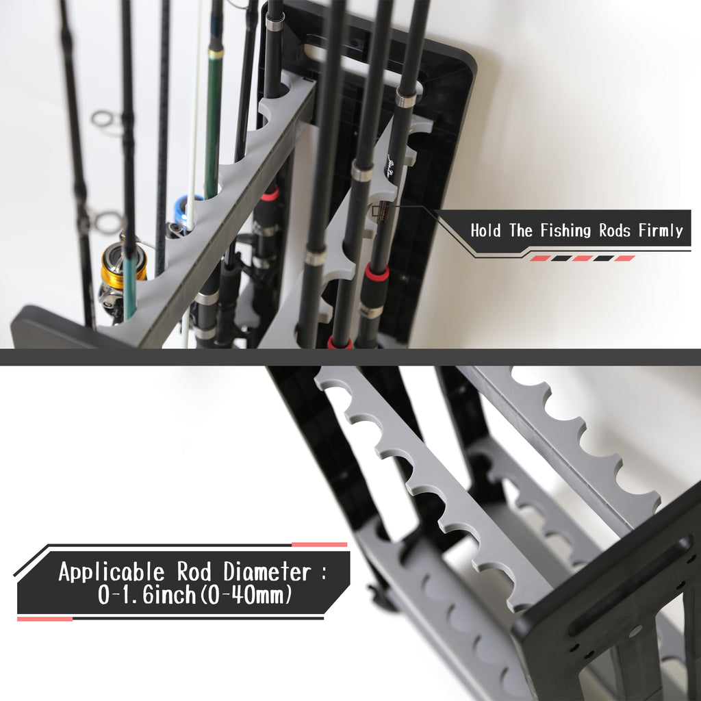 Fishing Rod Holder,Fishing Pole Holders for Garage,Rod Holder for 16 Rod and Reel Combos,Vertical Fishing Rod Rack Floor Storage,Fishing Gifts for Men (Gray)