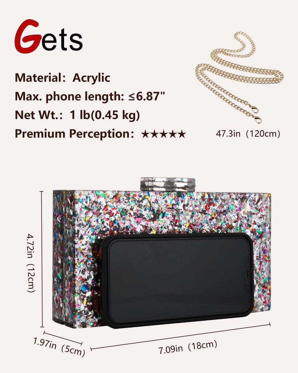 Gets Acrylic Purses and Handbags for Women Multicolor Perspex Geometric Patterns Box Clutch Banquet Evening Crossbody Handbag