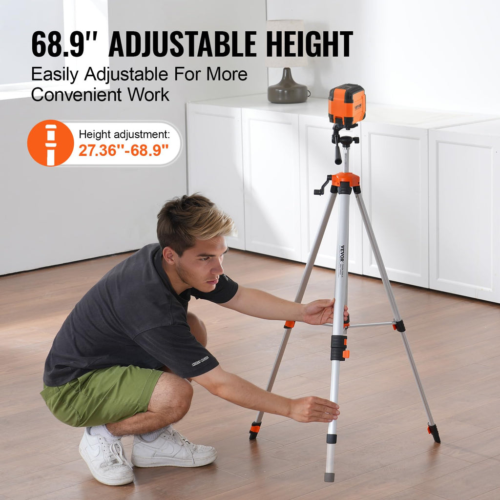 VEVOR Laser Level Tripod Stand, 5/8"-11 Thread Mount, 16.53-65.55 inch Height Adjustment Heavy Duty Survey Tripod for Construction Laser Level Scanner, Retractable Legs Non-Skid Feet Professional