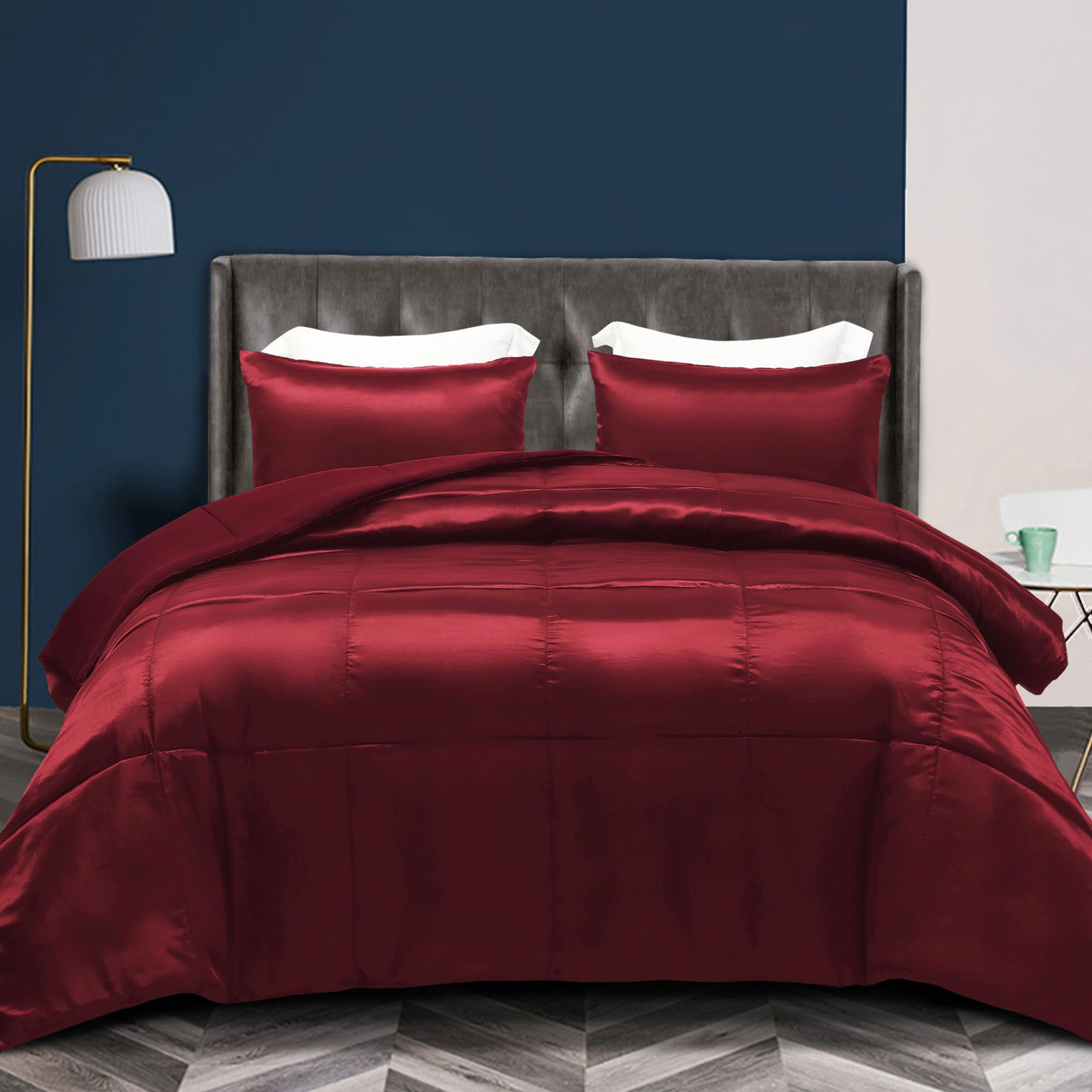Whale Flotilla 2-Piece Reversible Silky Soft Twin Size Comforter Bedding Set, Luxurious Satin Comforters with Satin Pillowcase, Lightweight Duvet for All Seasons, Black