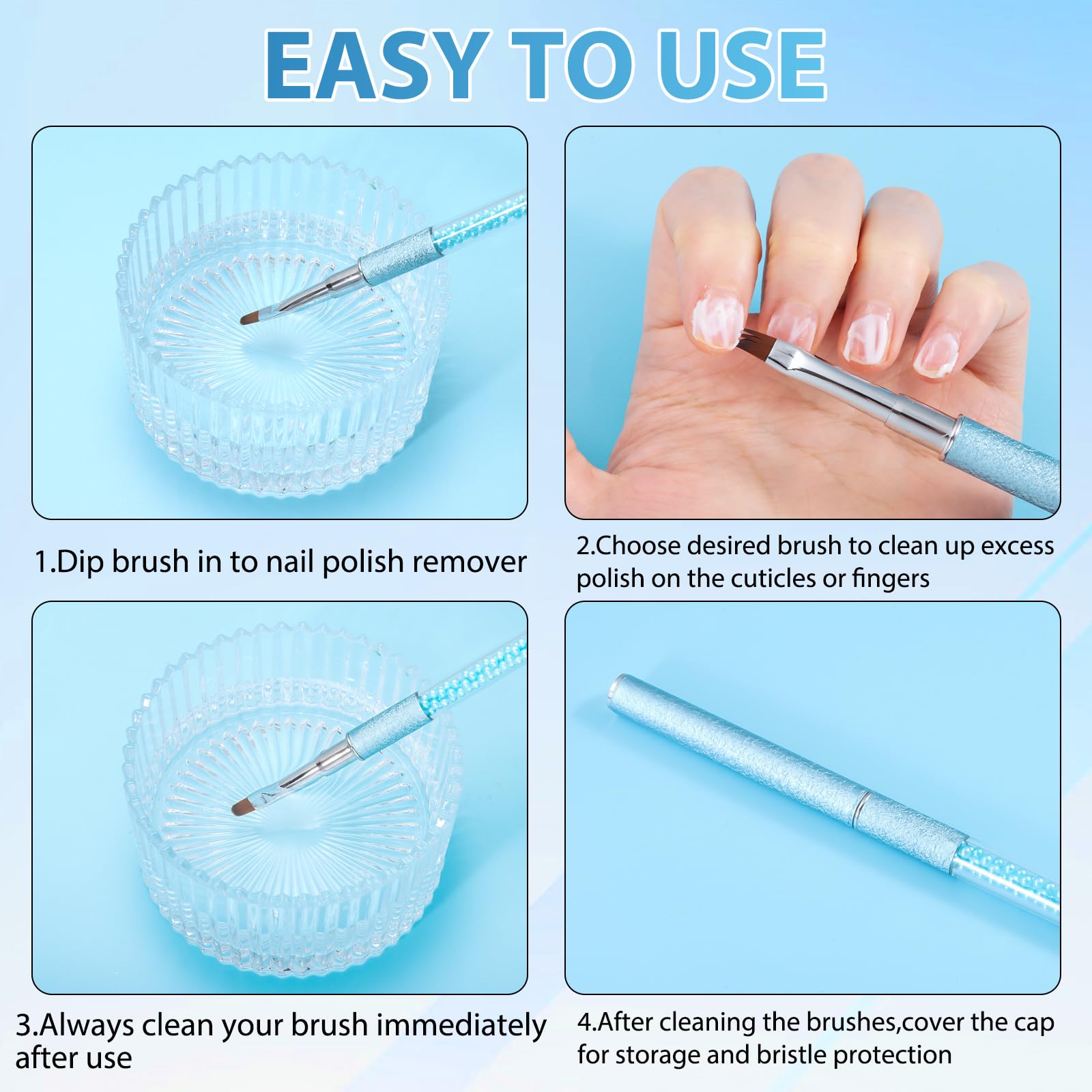 Nail Art Clean Up Brushes,Nail Brushes for Cleaning Polish Mistakes on the Cuticles, Acetone Resistant Nail Brush, Fingernail Cleaning Brushes for Nail Art and Designs (2 Pcs Round&Angled)