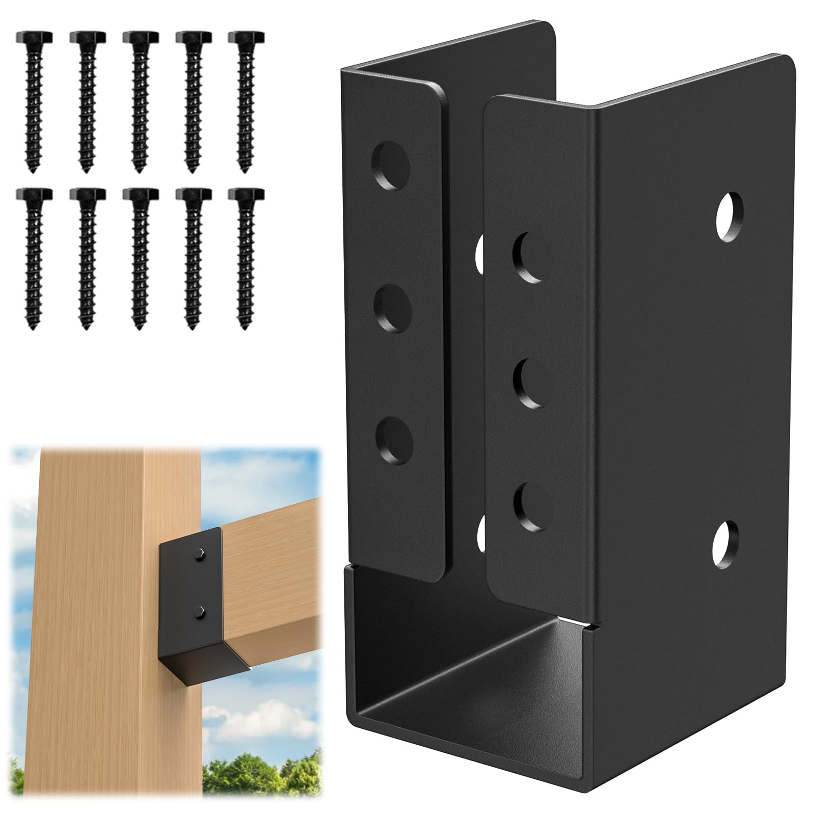 FMhotu Concealed Joist Hanger (1 Pack),4"x6" Outdoor Concealed-Flange Joist Bracket with Screws, Q235B Steel Powder Coated Concealed Mount Light Joist Hangers for 4"x6" Beam, Swing, Handrail, Fence