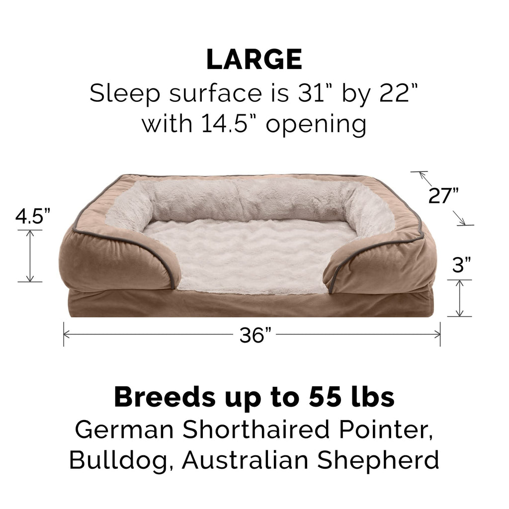 Furhaven Cooling Gel Dog Bed for Medium/Small Dogs w/ Removable Bolsters & Washable Cover, For Dogs Up to 35 lbs - Plush & Velvet Waves Perfect Comfort Sofa - Brownstone, Medium