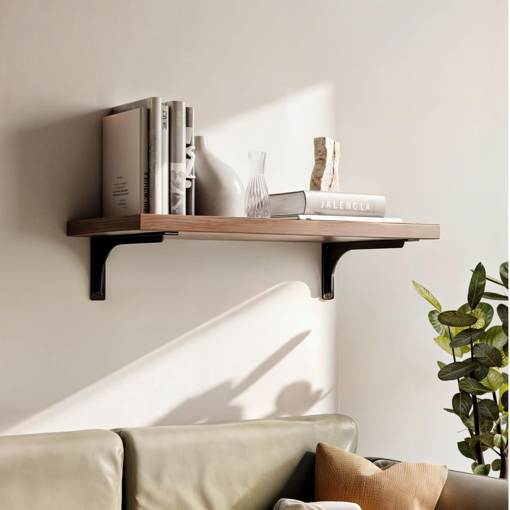 BATODA 8" x 5" L Bracket with Beam - Shelf Brackets Black 300 Lbs Capacity - Heavy Duty Shelving Brackets for Floating Shelves - Wall Mounted Support for DIY – Mounting Hardware Included (Pack 4)