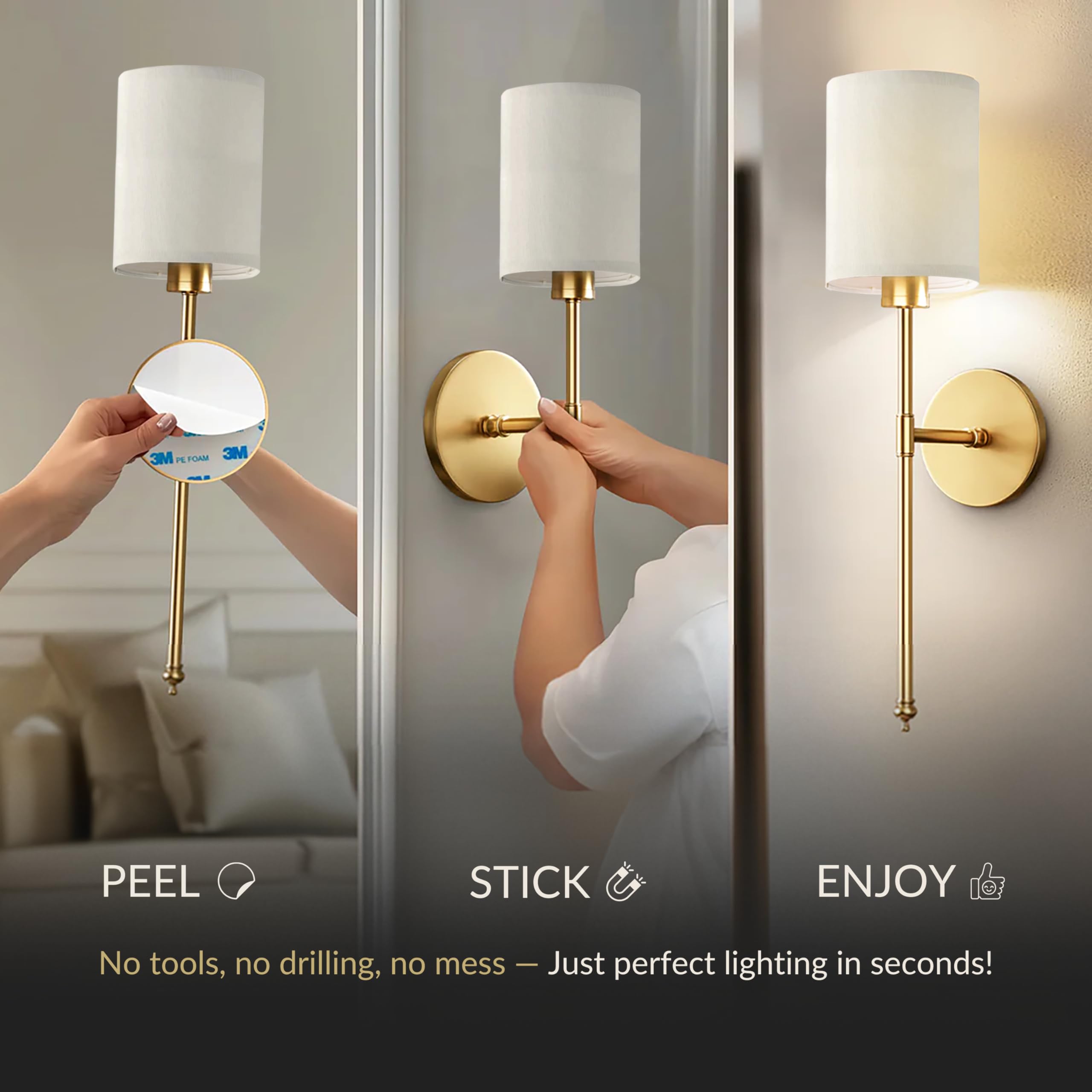 PRIDOLA Set of 2 Wireless Wall Sconces - Stick-On or Screw Mount for Easy Installation with Rechargeable LED Bulbs, Remote Controlled, Adjustable Brightness & Warmth, Vintage Wall Decor (Silver)