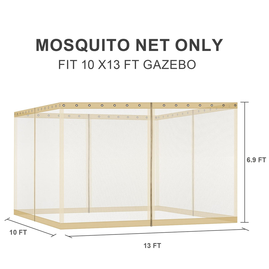 BPS 10' x 10' Gazebo Universal Mosquito Netting Screen Replacement, 4-Panel Mesh Screen Walls with Double Zippers for Outdoor Patio, Khaki (Mosquito Net Only)