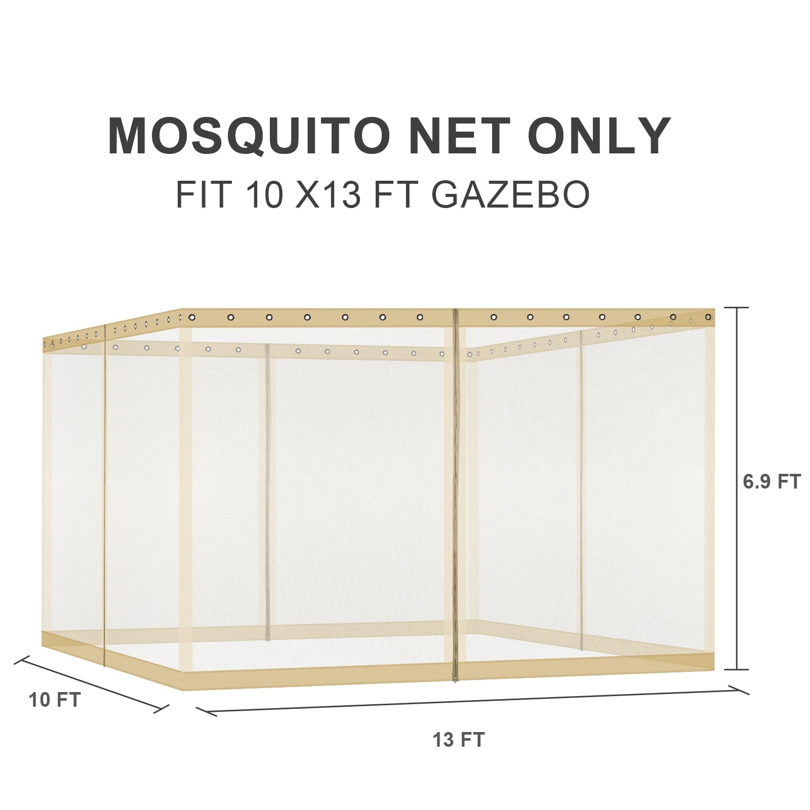 BPS 10' x 10' Gazebo Universal Mosquito Netting Screen Replacement, 4-Panel Mesh Screen Walls with Double Zippers for Outdoor Patio, Khaki (Mosquito Net Only)