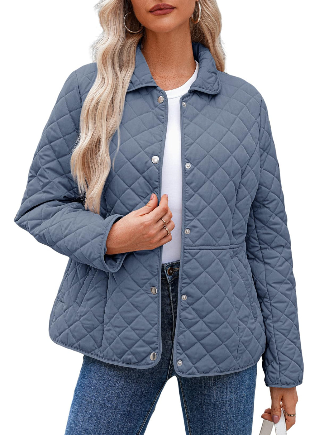 Dokotoo Women's Winter Quilted Jackets Long Sleeve Button Down Diamond Puffer Jacket Outerwear Coats with Pockets