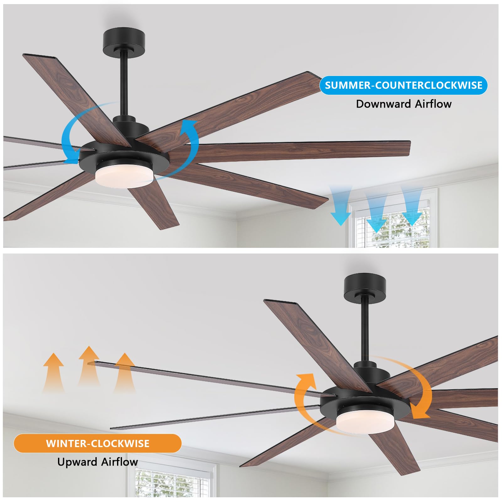 WINGBO 60" Ceiling Fan with Light and Remote Control, 6 Speed Reversible DC Motor, Dimmable LED Light, for Home and Commercial Use, Living Room/Shop/Warehouse Black/Walnut