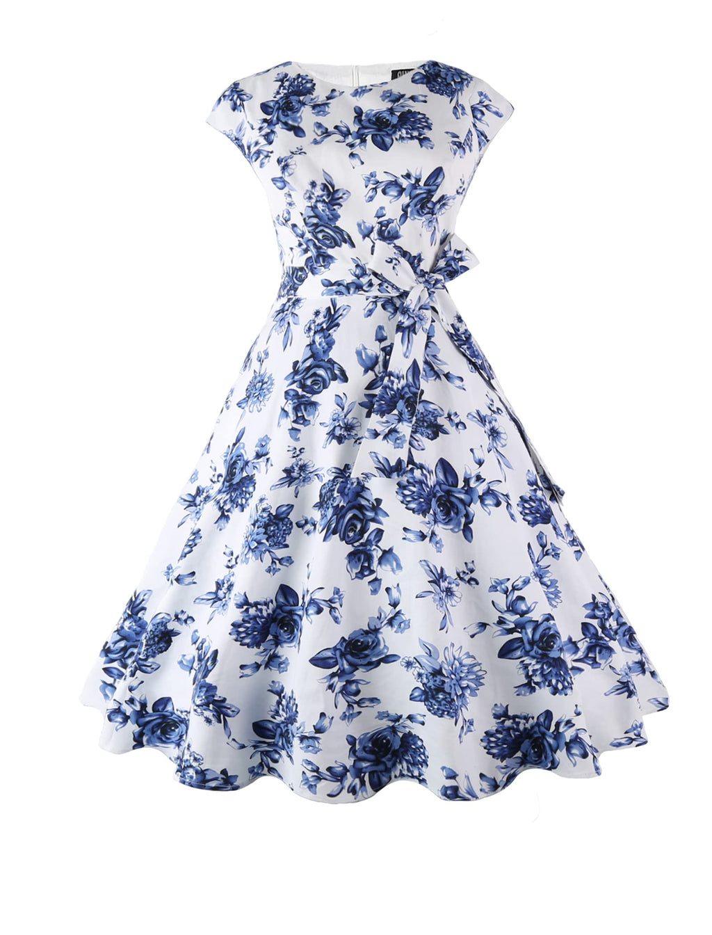 PUKAVT Women's 1950 Boatneck Cap Sleeve Vintage Swing Cocktail Party Dress with Pockets