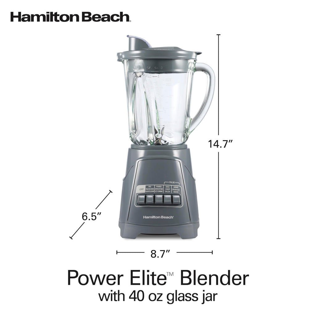 Hamilton Beach Power Elite Wave Action Blender For Smoothies, 40 Oz Glass Jar, 12 Functions Including Puree, Crush Ice, 700 Watts - Black (58148A)