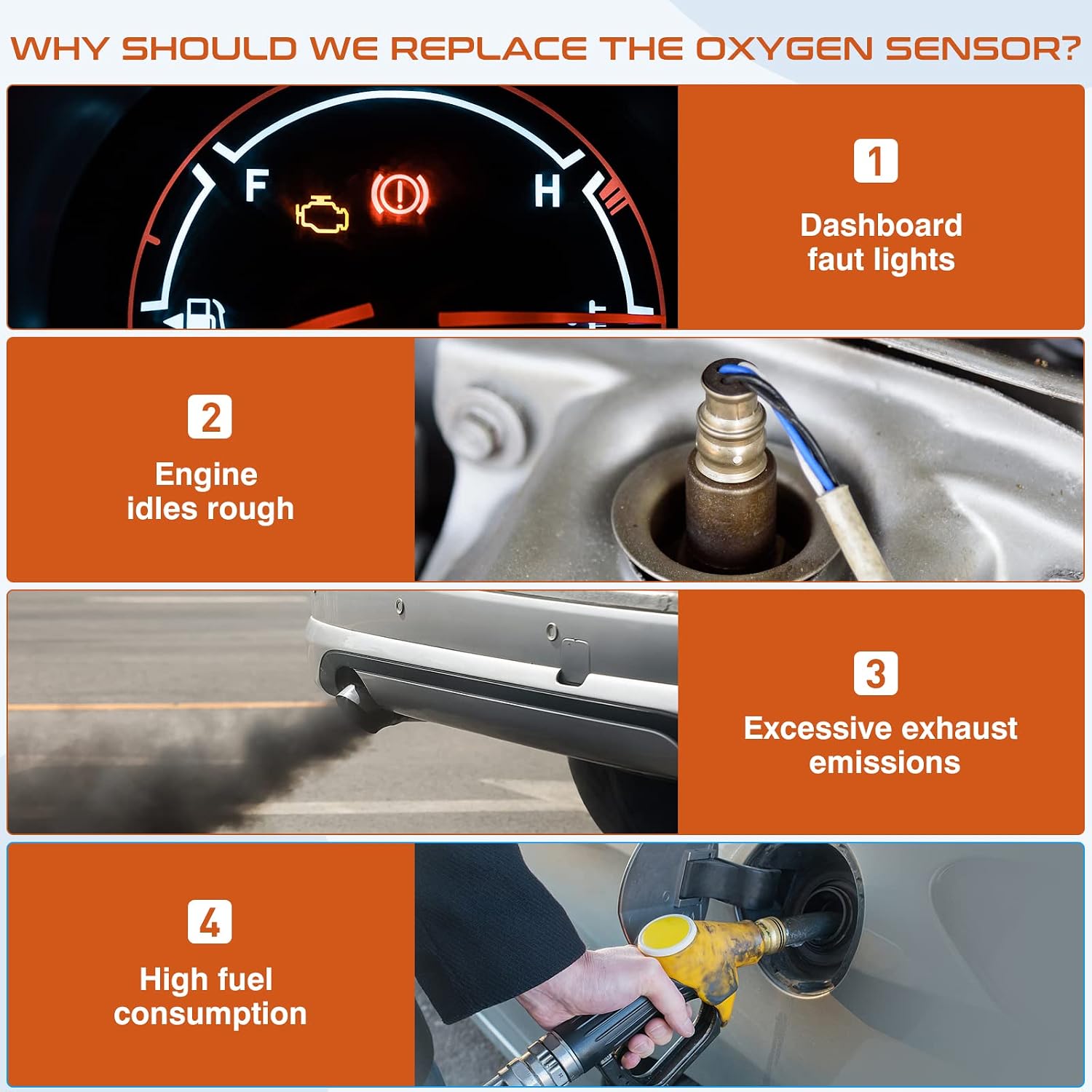 4Pcs 15717 Oxygen O2 Sensor Upstream Downstream Fit for Ford F-150 F250 F350 Ranger Escape Explorer Mustang Foucs Expedition Mazda Lincoln Jaguar Mercury Aston Martin 15716 15718