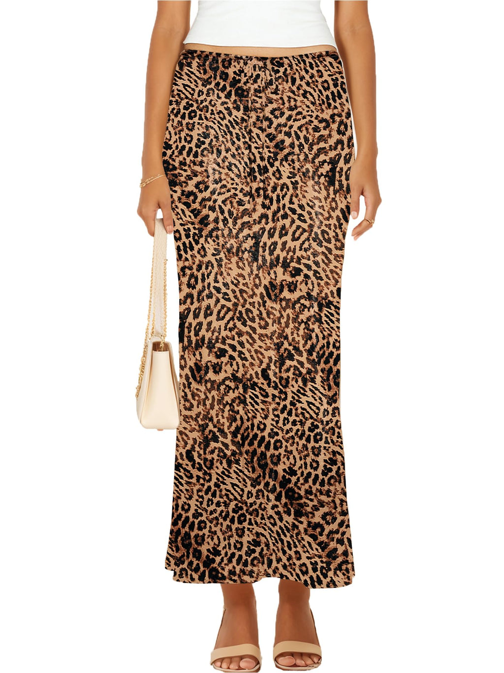 Womens Satin Silk Maxi Skirts Drawstring Flared Casual A-Line Long Skirt for Women