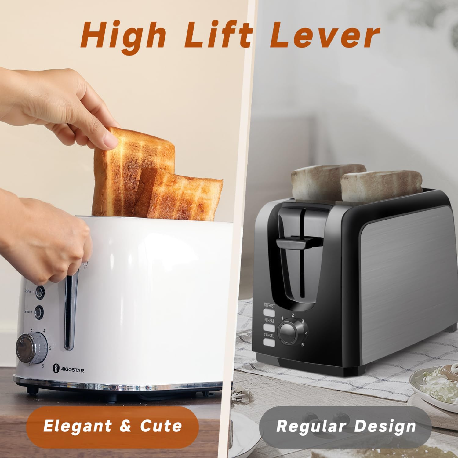 Aigostar Toaster 2 Slice Retro Toaster Stainless Steel, 1.6 inch Extra Wide Slots Bread Toaster Bagel, Cancel, Defrost Function, 6 Shade Settings & Removable Crumb Tray for Bread Waffle, Aqua Green
