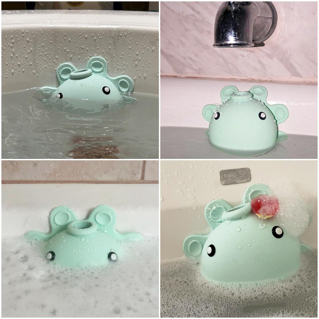 Bathroom Bathtub Overflow Drain Cover- Silicone Bath Tub Drain Cover, Tub Overflow Drain Stopper with Suction Cups, Adds Inches of Water for Deeper Bath, Cute Bathroom Accessories, Baby Blue